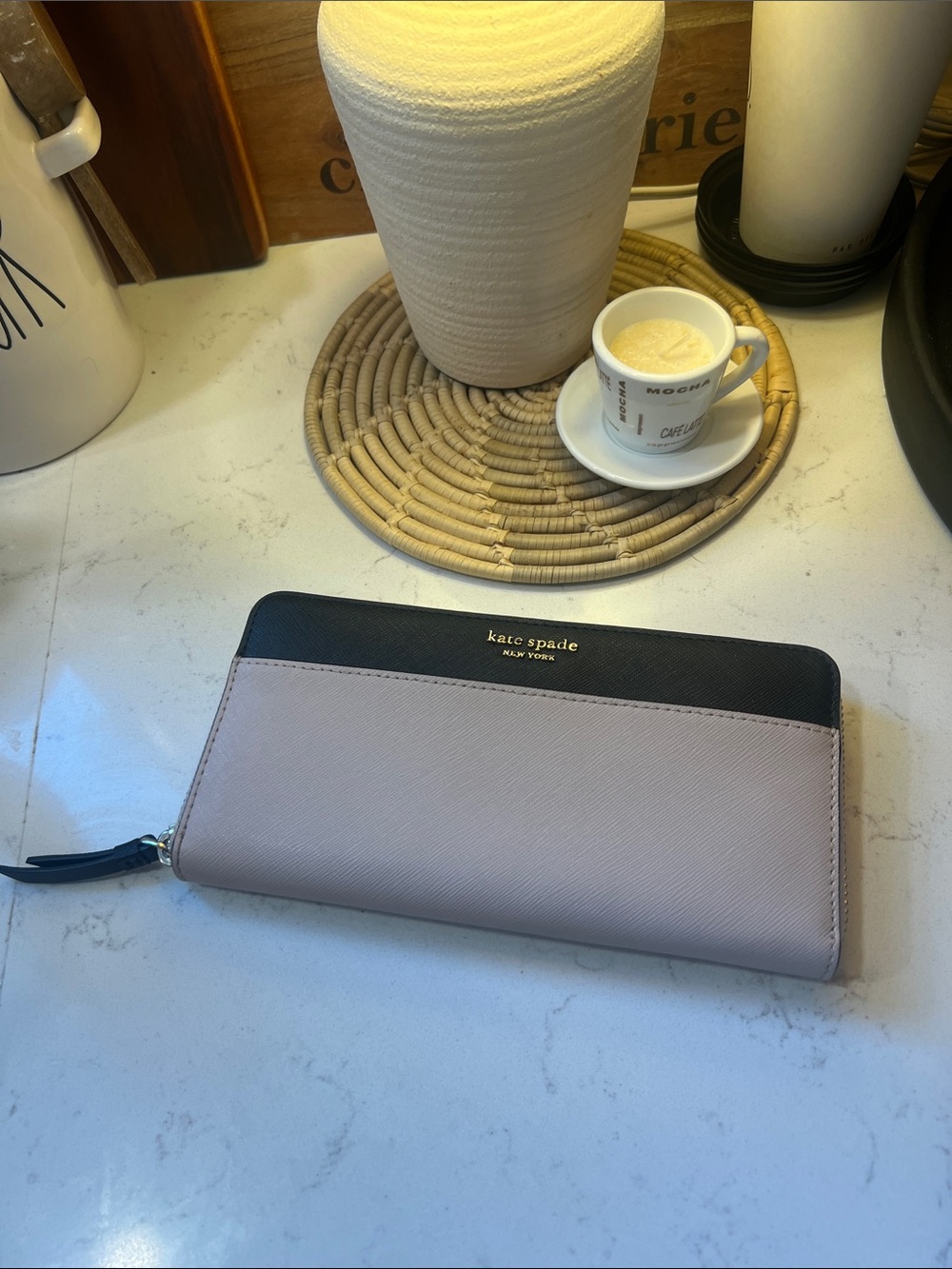 kate spade Two-Tone Zip Wallet - Blush Pink & Black